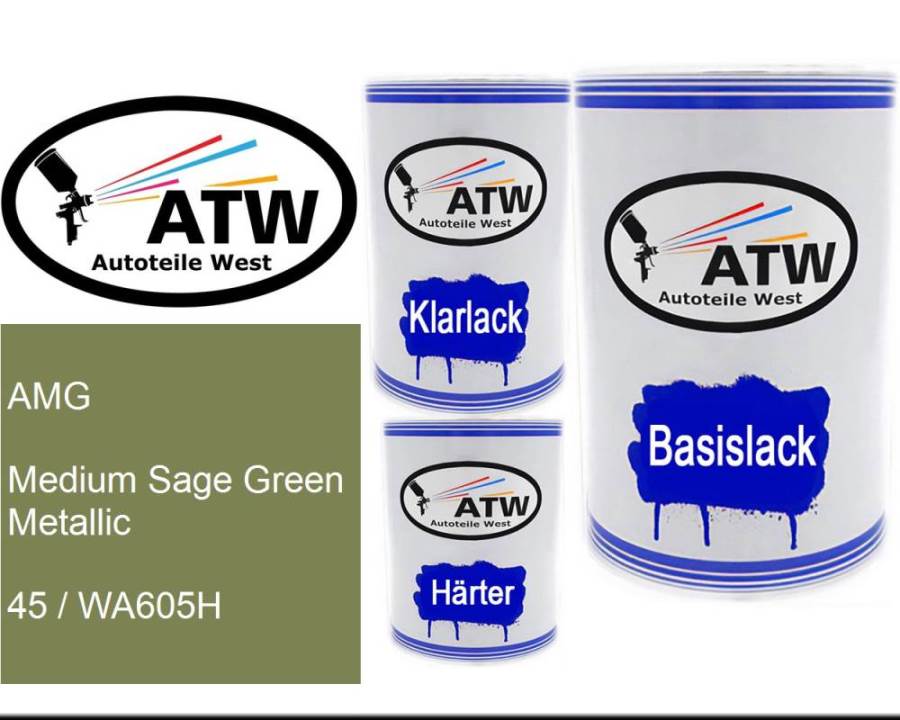 AMG, Medium Sage Green Metallic, 45 / WA605H: 500ml Lackdose + 500ml Klarlack + 250ml Härter - Set, von ATW Autoteile West.